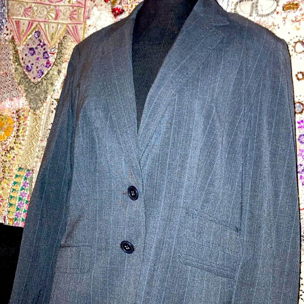 Gray Pin Stripes 2 Button Lined Jacket With Side … - image 1